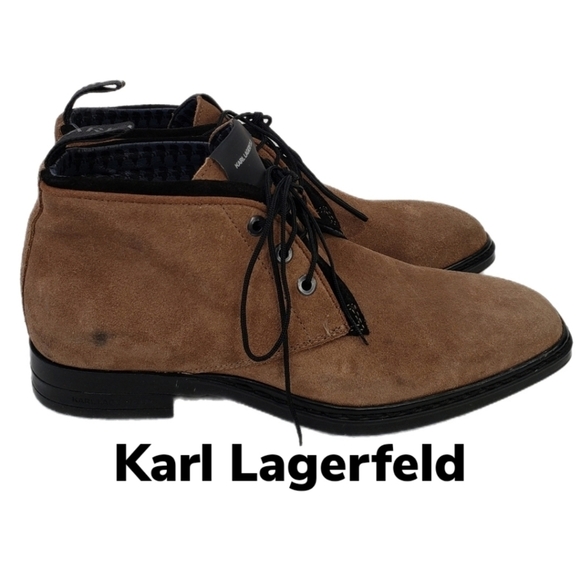 Karl Lagerfeld Mens Cognac Suede Chukka Black Charcoal Burnish Boots Sz 8 main image 5